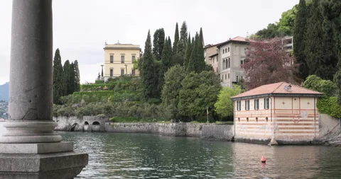 Lake Como shore, view from Villa Monastero, Varenna, Italy. Vacations in Italian Vidéo 285661699