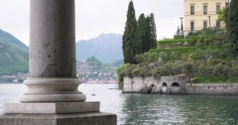 Lake Como shore, view from Villa Monastero, Varenna, Italy. Vacations in Italian Stock Footage 287624929
