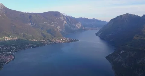 Lake Como southeastern branches and Italian Alps, winter, Northern Italy Stock Footage 142767814