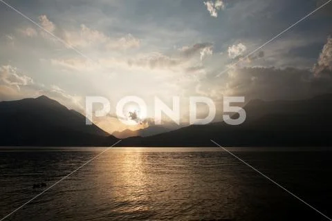 Lake Como sunset landscape Stock Photos
