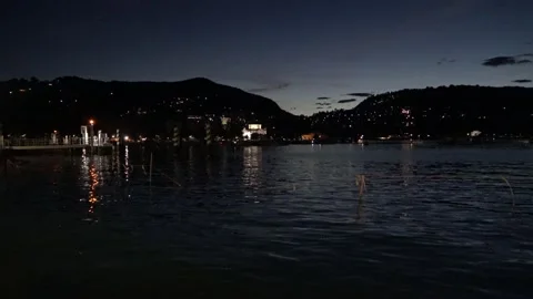 Lake Como, view from Como, evening time Vídeo Stock 157092004