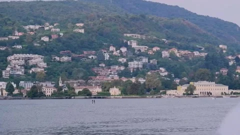Lake Como view at sunset from terrace Stock Footage 301636086