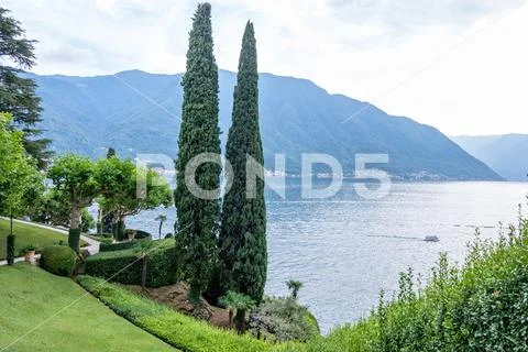 Lake Como from Villa del Balbianello view Stock Photos