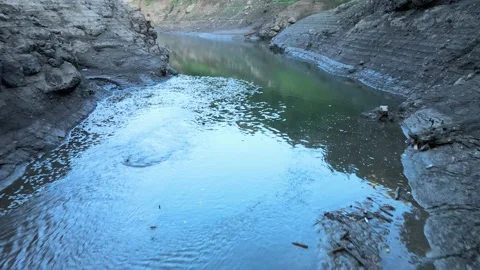 Lake contamination drone shot Stock Footage 238596223