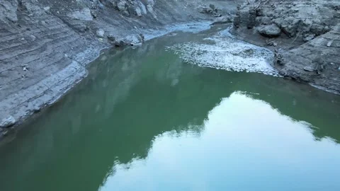 Lake contamination drone shot Stock Footage 238596230