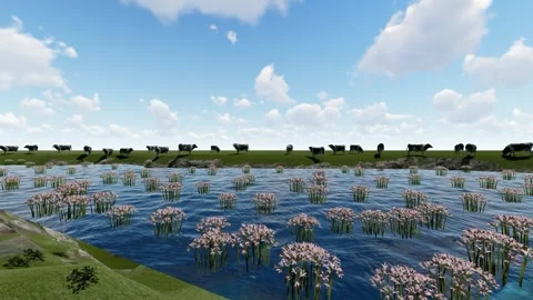 Lake with cows and clean water Stock Footage 337729583
