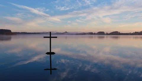 Lake cross reflection Stock Photos