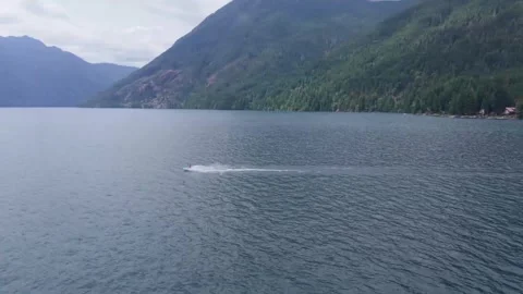 Lake Cushman Washington Wave Runner on Mountain Lake Stock Footage 343808820