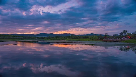 Lake Day to Night Transition with Changing Sky Timelapse Video stock 320785432
