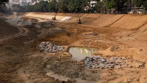A lake in digging in Dhaka . Stock Footage 274249523