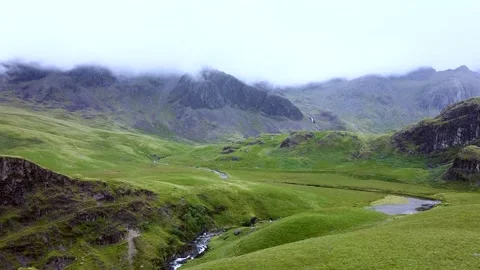 Lake District Landscape Drone Fly Through Stock Footage 137865046
