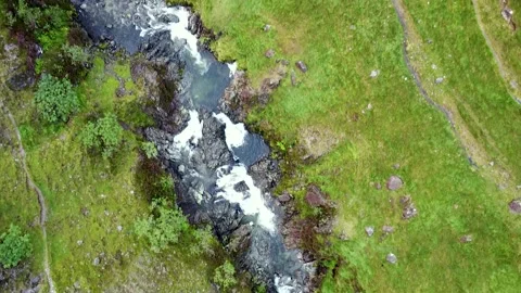Lake District Landscape Drone, River Fly Over Stock Footage 137865074