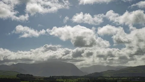 Lake District Mountain Timelapse - Blue Skies and White Fluffy Clouds (4k) Stock Footage 84448577