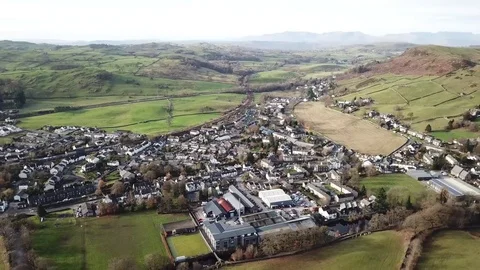 Lake District Staveley Village Drone Footage 4K Orbiting Stock Footage