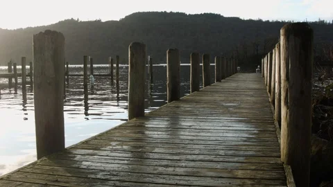 Lake District Windermere Jetty Winter Sun Stock Footage 86891836