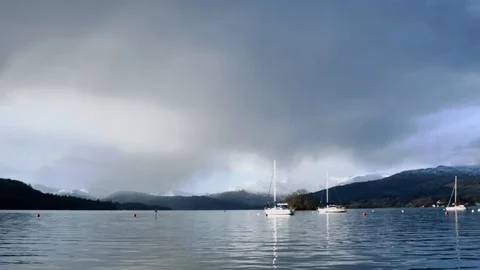 Lake District Winter Windermere Snow boats Stock Footage 86892007