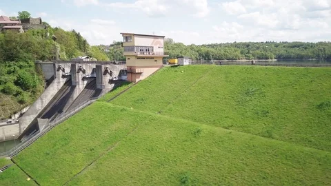 Lake Dobczyce. Water dam, view from the drone. Stock Footage 121343577