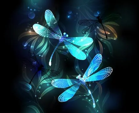Lake dragonflies Stock Illustration