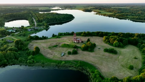 Lake, drone view in rural landscape. Freshwater Lakes. Video stock 201181226