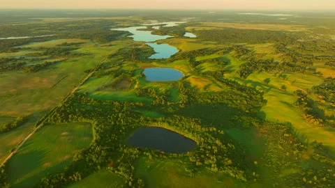 Lake, drone view in rural landscape. Freshwater Lakes. Видео 201240003