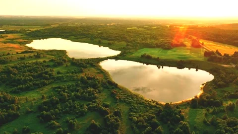 Lake, drone view in rural landscape. Freshwater Lakes. 動画素材 201339953