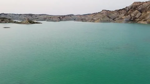 Lake drone view at sunset. Gebas lake or barrancos. Scenic landscape. Stock Footage 158537798