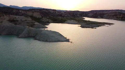 Lake drone view at sunset. Gebas lake or barrancos. Scenic landscape. Stock-Footage 158537978