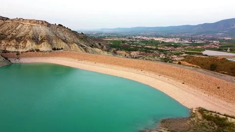 Lake drone view at sunset. Gebas lake or barrancos. Scenic landscape. Stock Footage 158538116