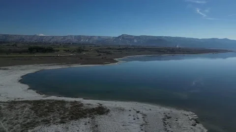 Lake drying up due to drought.With drone shooting. Burdur Lake Video stock 234129031