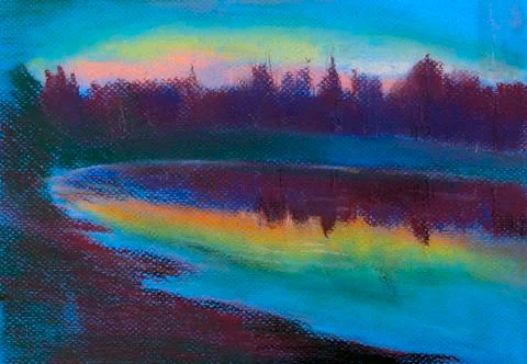 Lake at dusk Stock Illustration