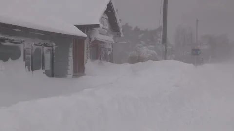 Lake effect snow squall with dangerous blizzard conditions and severe high wind Stock Footage 45820937