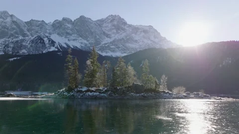 Lake Eibsee in the Alps, Bavaria with reflection of Zugspitze mountain Stock Footage 167730768