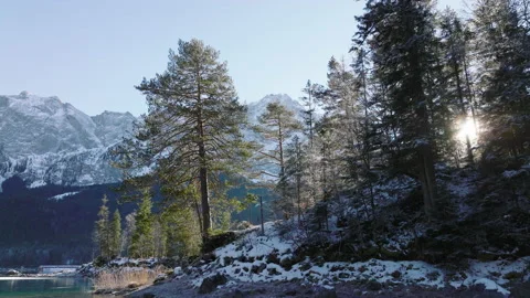 Lake Eibsee in the Alps, Bavaria with reflection of Zugspitze mountain Stock Footage 167731263