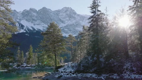 Lake Eibsee in the Alps, Bavaria with reflection of Zugspitze mountain Stock Footage 167887020