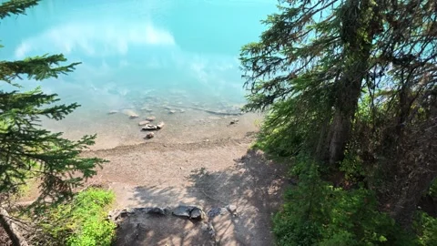 Lake Emerald with canoes in Canada Yoho National Park Stock Footage 346733285