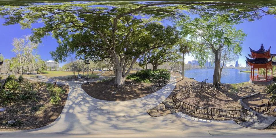 Lake Eola pagoda. 360 equirectangular photo 写真素材