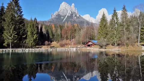 Lake footage in Italian Dolomites in a sunny day Stock Footage