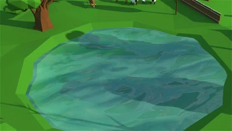 Lake on Forest 3D Low Poly animation Stock Footage 211809559