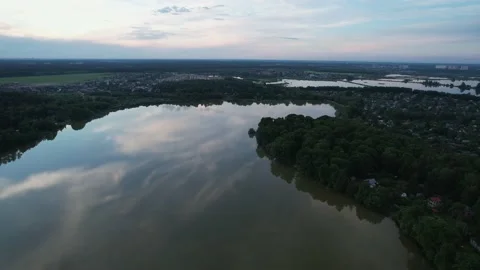 Lake in the forest with a drone Stock Footage 238502652