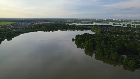 Lake in the forest with a drone Stock Footage 238502735