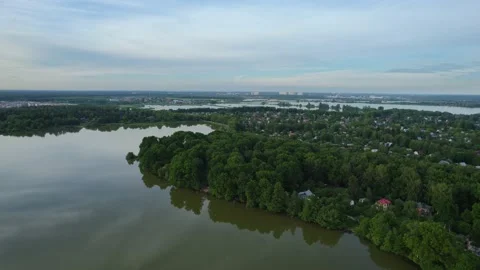 Lake in the forest with a drone Stock Footage 238502761