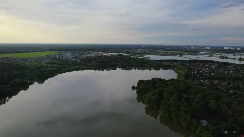 Lake in the forest with a drone Stock Footage 238502798