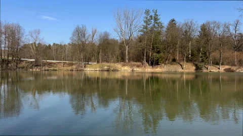 Lake with forest late winter Stock Footage 233426537
