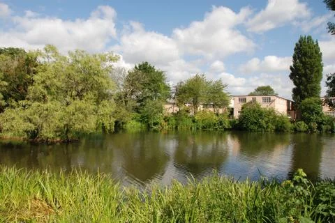 The lake at the former codebreaking station at Bletchley Park, Buckinghamshire 스톡 사진