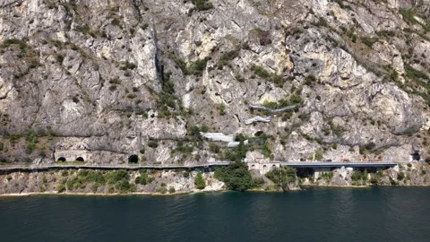 Lake Garda Aerial Cycle Path and Cliffside Tunnels at Limone, Italy 스톡 동영상 341477715