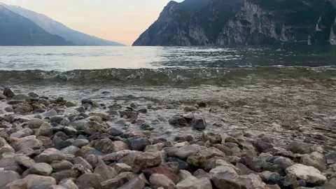 Lake Garda At Sunset With Waves, Lago di Garda Italy Video stock 147601904