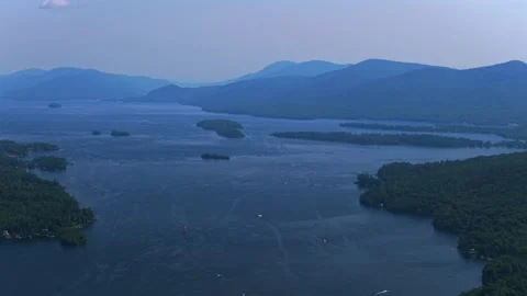 Lake George aerial drone view island Adirondack Mountains July Up State New 스톡 동영상 342467333