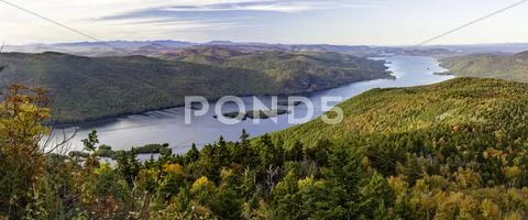 Lake George Autumn Panorama from Black Mountain Stock Photos