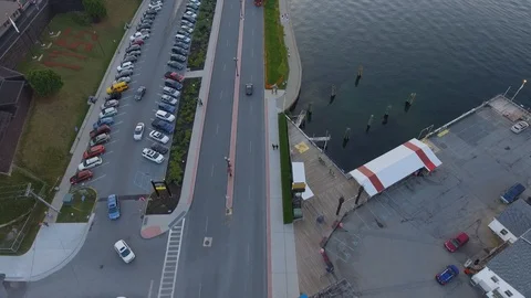 Lake George Pier Fly By Drone 4K Stock Footage