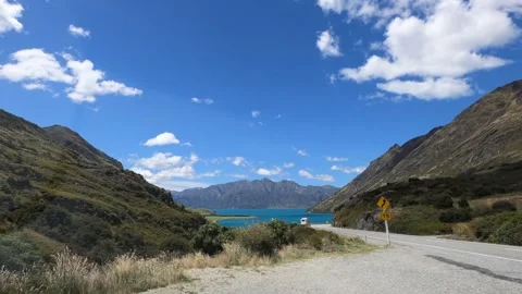 Lake Hawea and the mountain range, Otago, South Island, New Zealand, Oceania. Video stock 287700693